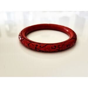 Vintage Floral Cinnabar Bangle Bracelet